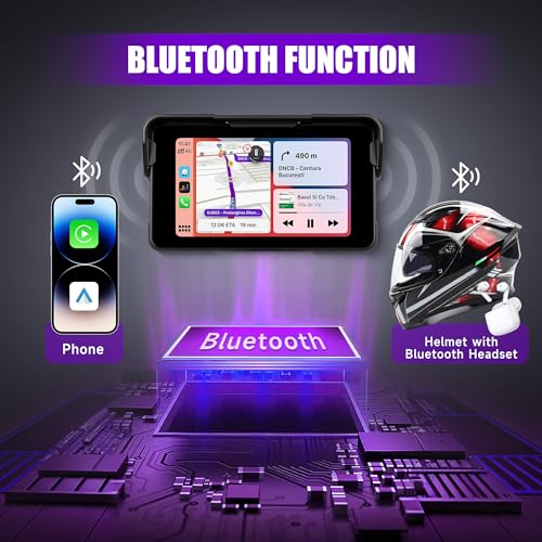 Image of Rimoody 5 Inch Motorcycle Carplay Screen with Wireless Carplay Android Auto for Car, Bluetooth, GPS Navigation, EQ, IP67 Waterproof Touchscreen, Mirror Link, Voice Control
