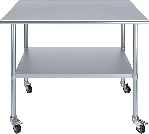 Miniatura 2 de AmGood Mesa de trabajo de acero inoxidable de 30 x 48 pulgadas con ruedas, mesa de metal resistente sobre ruedas, carrito de isla de cocina