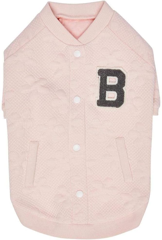 Blueberry Pet Soft & Comfy Baseball Fans Favorite Floral Jacquard Pullover Dog Sweatshirt in Pink, Back Length 20", Pack of 1 Jacket for…