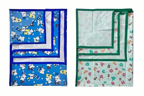 Image of EcoSoft Plastic Sheet,PVC Sheet for Kids,Rubber Sheet for Babies,Bed Wetting Protector(90 x 135 cm) (Blue Alphabet & Green ABC123)