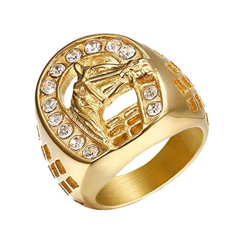 PAMTIER Men's Stainless Steel Vintage Hip Hop Punk Iced Out Round CZ Horse Biker Ring Gold Size 14 Cover