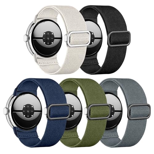 Zspoly 5 Stück Elastische Armbänder kompatibel mit Google Pixel Watch 4 Armband 45mm/Pixel Watch 3 Armband 45mm für Damen Herren weiches atmungsaktives Nylon Sport Band für Google Smartwatch 4 3 45mm