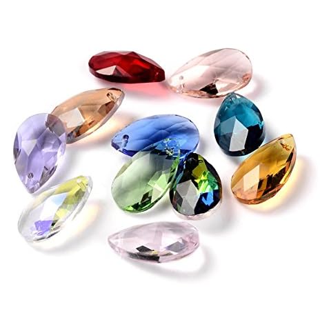 KISSITTY 100-Piece Random Mixed Color Faceted Drop Glass Charm Beads 22x13mm Top Drilled Crystal Glass Chandelier Dangle Pendants for DIY Jewelry Craft Making Home Decoration Cover