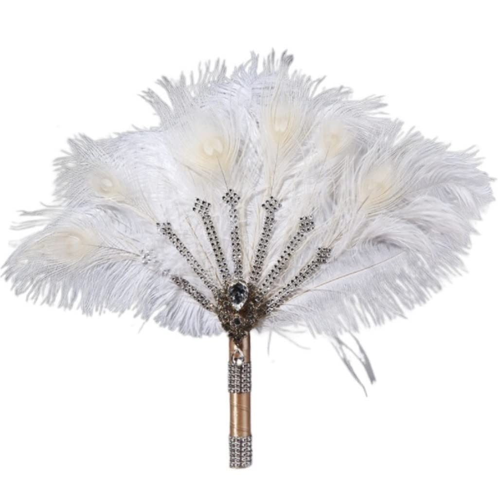DANNMPX Display Fans Fan Bridal Feather Bouquet Decorative Crystal Bridesmaid Wedding Flapper Folding Hand Held(B)