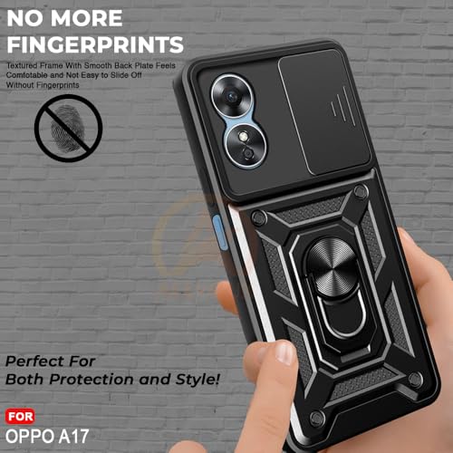 Image of Armor Bumper Back Cover Case for Oppo A17 Rotating Camera Cover, Ring Holder & Kickstand | Heavy Duty & 360 Degree Protection Oppo A17 Back Cover (Black)