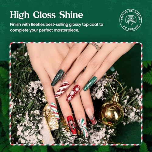 Beetles Green Gel Polish, 6 Color Glitter Green Sparkle Jelly Gel Nail Polish Set, Soak Off UV Nail Lamp Avocado Dark Carnival Nail Art Design Home Salon Valentines Gifts for Women