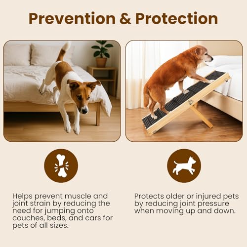 Upgraded 2025 MYUNIK Adjustable Dog Ramp 34.65" Foldable Solid Wood Pet Ramp with 5 Heights 10–19.5", Non-Slip Carpet Handle Ramp for Bed Couch Sofa & Car - Image 5