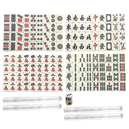 fanelod Mini Majiang Set, 580g Mini Mahjong Set con 144 Fichas De Melamina Mahjong, Juego De Mah Jong Chino Portátil para Jugar En Fiestas, Regalo Compacto, Mujeres Y Hombres