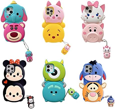 Soft Silicone Case with Charm for Apple Disney Disneyland 3D Cartoon Anime Cute Lovely Kids Girls (for iPhone 13 Pro Max, The Aristocats Marie Cat and Hamm Piggy)
