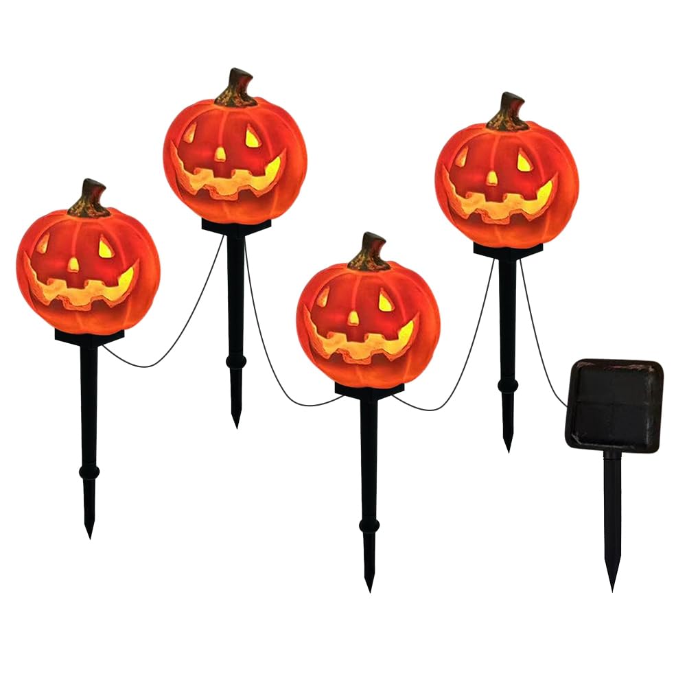 Halloween Deko Lichterbaum Zweige Rasen Lampe Halloween Kürbis Stableuchten mit Erdspieß Halloween Deko Solar Pumpkin Pathway Lights Halloween außen Wetterfest Patio Dekor Rasen Zaun