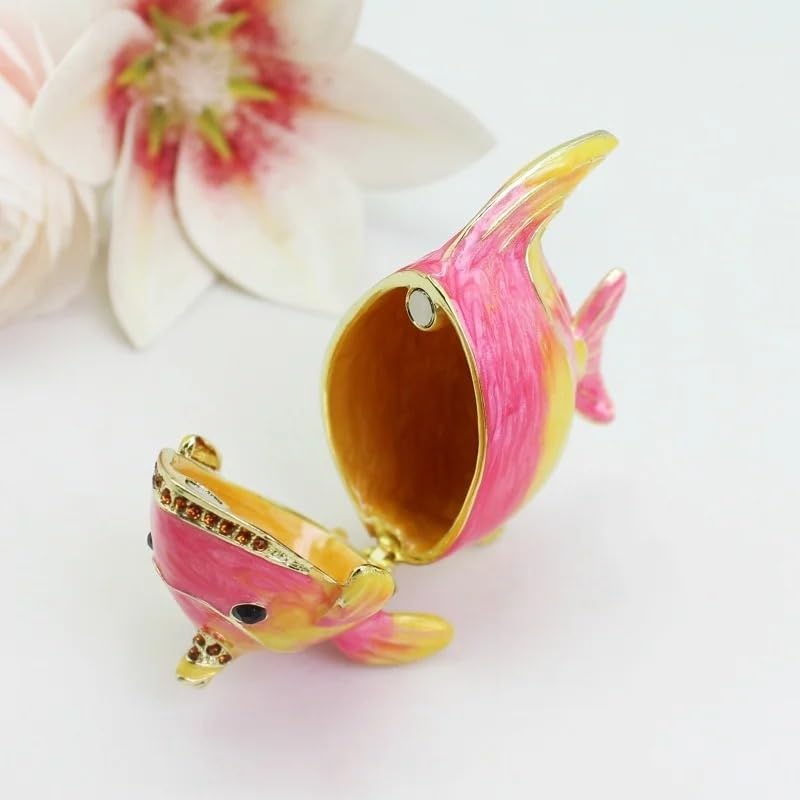 HUFFA Hand Painted Colorful Fish Trinket Box - Metal Crafts Pewter Enamel Jewelry Storage(Light green)