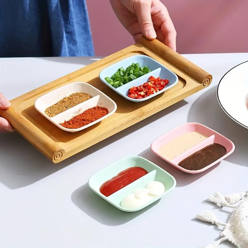 KitchEase Seasoning Platters for Snacks Wheat Straw Small Divided Dip Side Plates | Perfect for Soy Sauce, Condiments, Ketchup, Pickle, Chutney (Pack of 8, Blue) 3