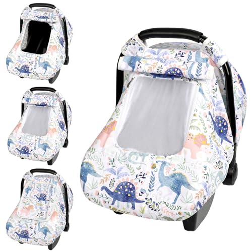 Image of Pea Pod Car Seat Cover Baby Boy, Infant Car Seat Canopy Covers for Newborn with 2 Layers Windows of Breathable Mesh Fabric, Lightweight Polyester/Soft Minky Dot Backing