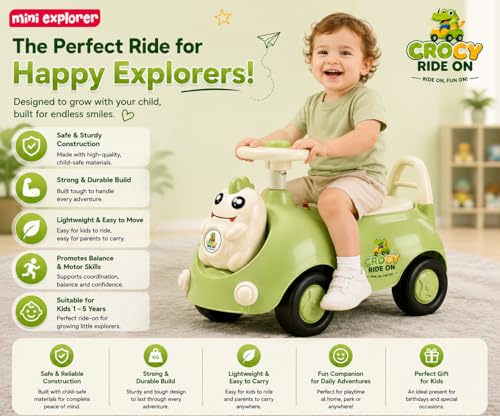 Image of MiniExplorer Crocsy Wiggle Car for Kids Age 1-5 Years, Twisting Swing Magic Car with Silent Wheels, Anti-Rollover Ride On Toy for Boys & Girls, Shockproof Yoyo Car - Green