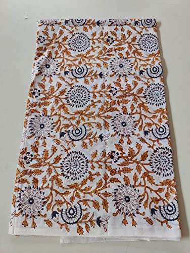 Image of Floral Printed Cotton Fabric Cloth Hand Block Print Fabric Women Material Running Jaipuri Hand Block Printed Women Dress Material Kurtis Natural 44 inch Inches Width 2.5 Meter (Pattern 27)