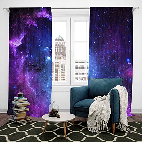 Loussiesd Galaxy Curtains for Girls Boys Teens Kids Starry Sky Window Drapes Outer Space Cosmos Window Treatments Ultra Soft Blue Purple Milky Way Window Curtain (2 Panels - Image 3