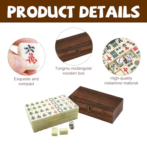 Carreaux de Mahjong Chinois : mini set de table portable avec 144 tuiles gravées - 4