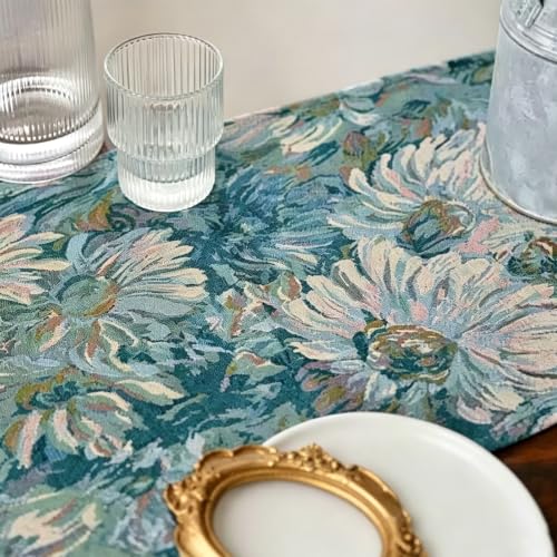 Chemin de table bleu rétro 220cm pour protéger vos meubles avec élégance