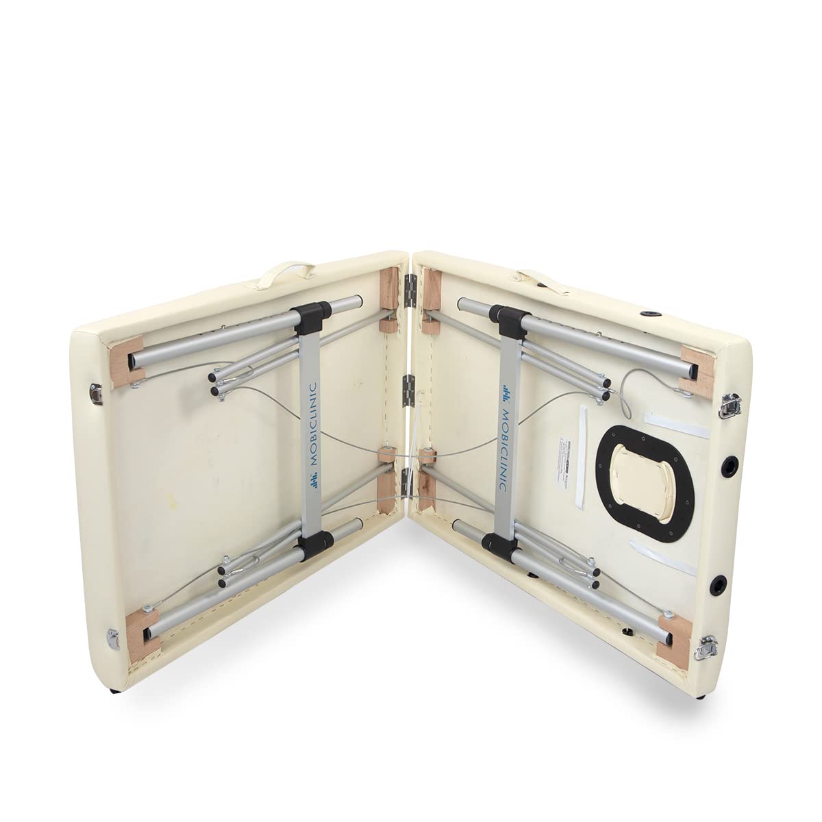 Mobiclinic®, Camilla de Masaje Plegable, CA-01 Light, Mesa, Reposacabezas, Aluminio y Polipiel, 2 Cuerpos, Fisioterapia, Altura Regulable, 186x60 cm, Portátil, Crema