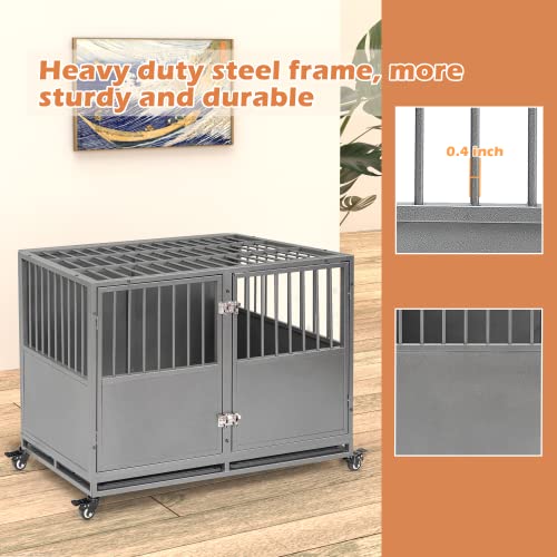 Huddycove Stackable 48 Inch Dog Crate Compatible With Optional Divider, Heavy Duty Metal Kennel For Two Small Or Extra Large Dogs, Two Removable Trays And Lockable Wheel, Chew Proof Pet Cage #TOP3