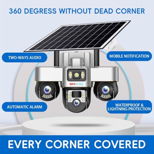 Image of smars 3-Lens PTZ Solar 4G SIM Security Camera | Outdoor CCTV with Triple View | Night Vision | Motion Detection | Full Mobile Control
