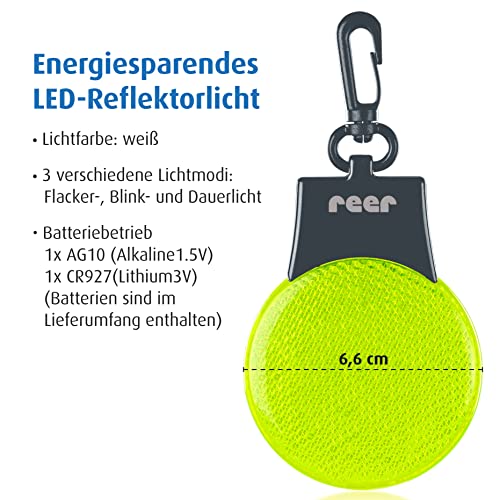 reer Light&Go Sicherheitslicht | für Kinder | LED Blinklicht | Dauerlicht Anhänger für Schulranzen, Kinderwagen und co