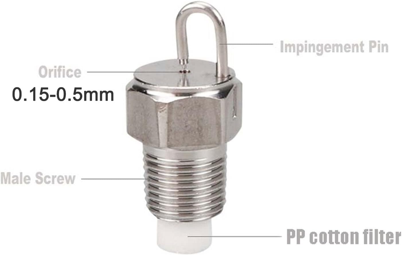 Paquete de 50 boquillas de pulverización de acero inoxidable con rosca NPT de 1/8" y filtro PP - Cabezales de repuesto para pulverizadores atomizadores de alta presión y refrigeración exterior de 0,