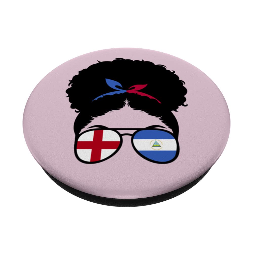England and Nicaragua Mix Afro Half English half Nicaraguan PopSockets Swappable PopGrip, Black - Image 2