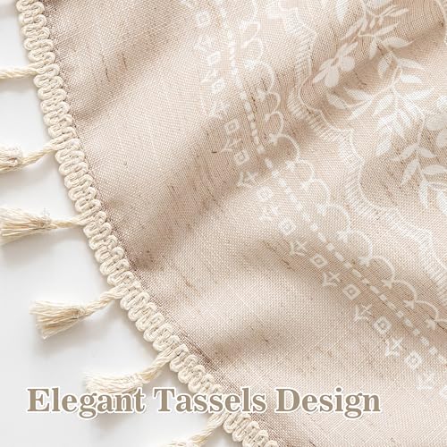 Image of MYSKY HOME Short Tiers Curtains 24 Inch Length Boho Floral Linen Blend | Small Cafe Window Tier Curtains for Farmhouse Vintage Drapes with Tassel Rod Pocket, Fog Taupe, 26 inch Wide, 2 Panels