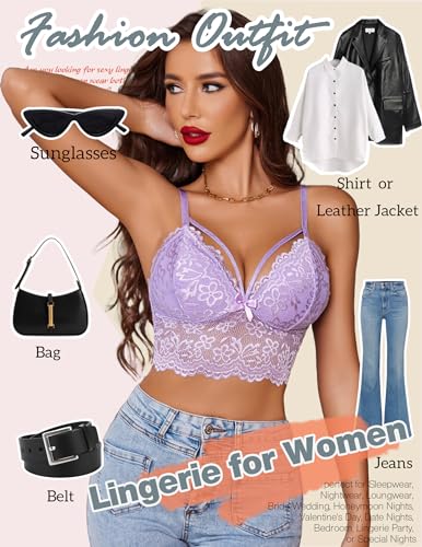 Image of Avidlove Lace Bralette for Women Lingerie Spaghetti Adjustable Strap Tank Camisole Crop Top