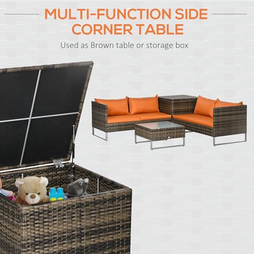 Outsunny 4 Seater Rattan Corner Sofa Set, Wicker Rattan Garden Furniture Set with Loveseats, Tables, Cushions for Outdoor, Patio, Orange 3 Outsunny 4 Seater Rattan Corner Sofa Set, Wicker Rattan Garden Furniture Set with Loveseats, Tables, Cushions for Outdoor, Patio, Orange - Image 3
