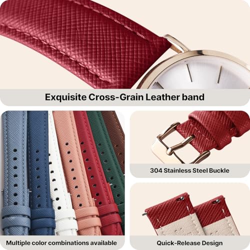 Image of Fullmosa Cross Leather Replacement Watch Strap 20mm Compatible for Samsung Galaxy Watch 5 40mm 44mm /Pro 45mm /Watch 4 40mm 44mm /Classic 46mm 42mm(2021) - Red