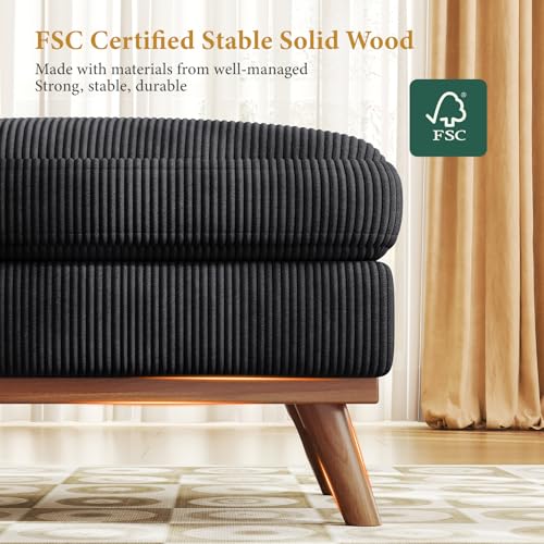 Image of Vesgantti Large Ottoman for Modular Sofa, 29.5 inch Corduroy Ottoman with Spring Cushion, Rectangle Foot Rest for Couch, Entrance Footstool with Wood Legs, Footstool for Living Room, Bedroom, Black