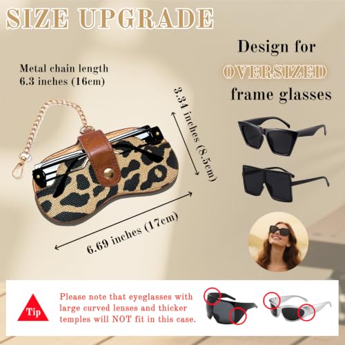 Image of Eyewear Clutch Glasses Case with Clip Soft Leather Sunglasses Bag | Leopard, Plaid, Ultra slim for purse, Portable for travel trip, Easier to access eyeglass, Magnetic button, Cleaning cloth