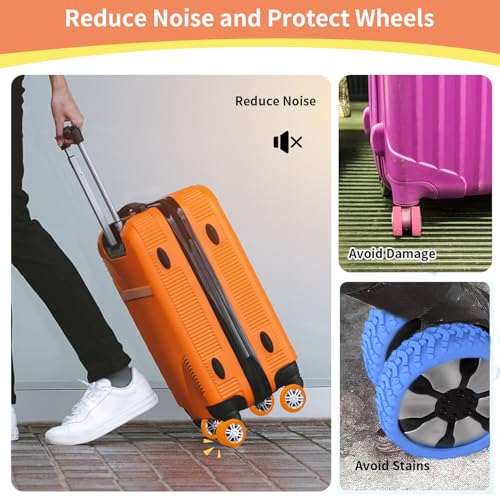 Luggage Wheel Covers Carry On Luggage Wheels Protectors Silicone Suitcase Wheel Covers, Durable,Mute and Shock Absorption (Orange)3