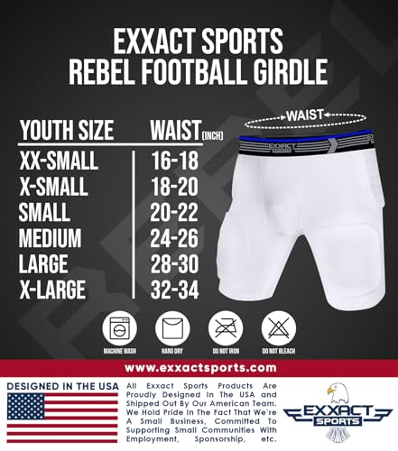image for Exxact Sports Rebel 5-Pad Youth Football Girdle with Cup Pocket, Light