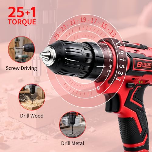 Image of Cordless Drill Set,20V Drill Driver with Battery and Charger,3 /8-Inch Keyless Chuck, Variable Speed,with Drills Bits Set,Red