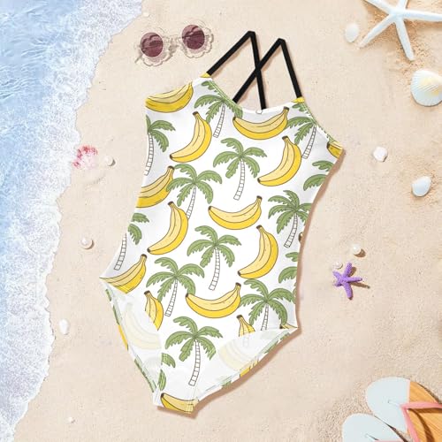 Coconut Tree Banana Pattern Girls One Piece Swimsuits Summer Quick Dry Beach Bathing Suit3