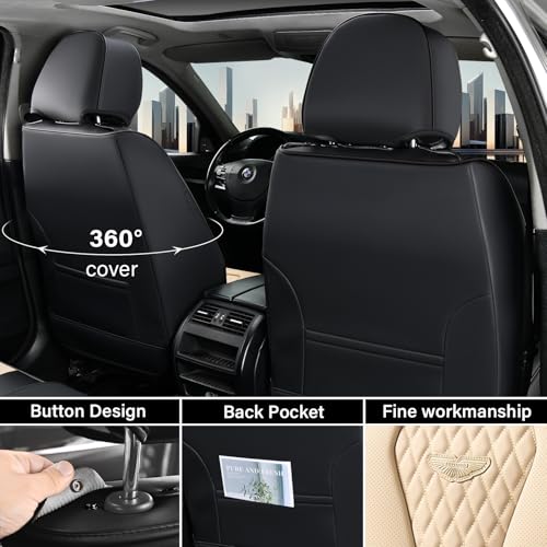 Image of Coverado Automotive Seat Covers Front Seats, Seat Covers 2 Pack, Beige Car Seat Cover, Waterproof Auto Seat Covers, Car Seat Cushion, Front Car Seat Covers Leather Car Seat Protector Fit for Most Cars