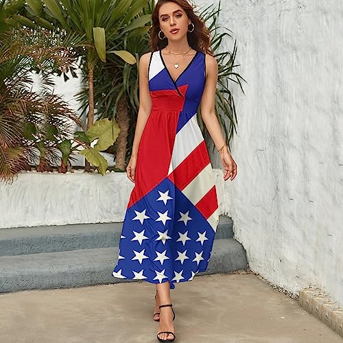 AMRANDOM Women's Summer Casual Wrap Tunic Dress Sleeveless Flowy Long Dress4