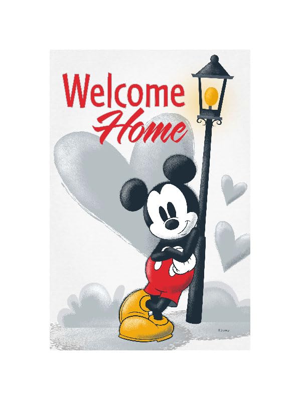 Flagology.com, Disney Mickey Love Welcome Home Lamppost – House Flag 28" x 40", Outdoor Flag, Exclusive Premium Fabric, Officially Licensed Disney,