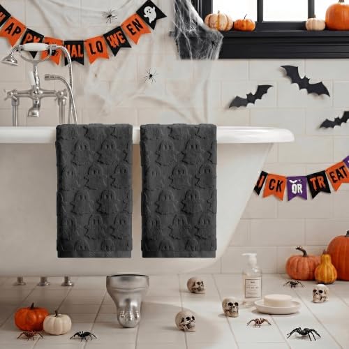 2 Pcs 3D Ghost Jacquard Hand Towels for Bathroom - image 3