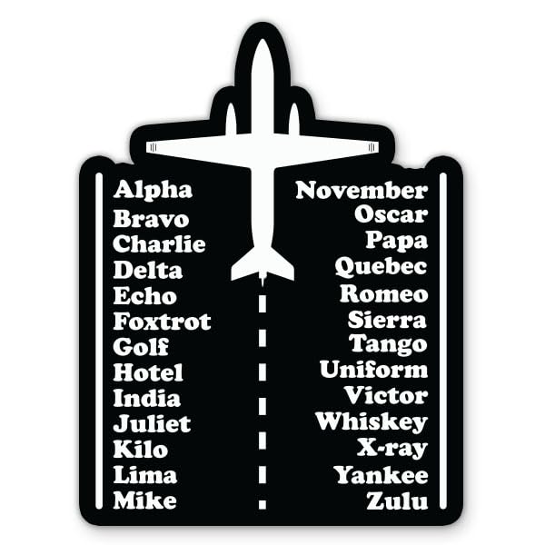Aviation Phonetic Alphabet Sticker - 3" Laptop Sticker - Waterproof Vinyl for Car, Phone, Water Bottle - Pilot Airplane Decal