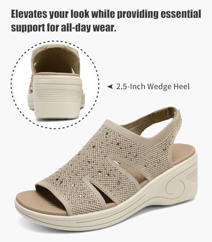 Image of Womens Wedge Sandals Platform Walking Sandals Open Toe Ankle Elastic Strap Casual Comfortable Summer Dressy