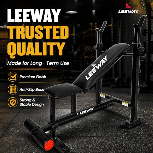 Image of Leeway LF75 Bench Press for Home Gym Setup | Adjustable Gym Bench for Home Foldable Incline Decline Flat & Table Workout | 180 Kg Capacity