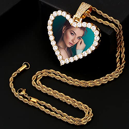 Heart Custom Necklace For Girls Personalized Heart Picture Necklace For Women Photo In Heart Pendant Custom Picture Chain Heart Pendant Jewelry Making Men Hip Hop Jewelry With 24" Rope Chain #TOP4