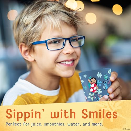 Image of Disney Stitch Plastic Drinking Glasses, Dishwasher Safe, 4-Pack | 16 oz, unbreakable, reusable, BPA-free, stackable to save space, great for water, juice, and family meals