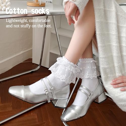 Pearl Lace Ruffle Frilly Ankle Socks for Women2