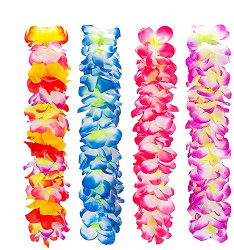 LongSky Hawaiian Leis 4 PCS Party Favors Tropical Hawaiian Necklace Silk Flower leis for Luau Beach Birthday Party Decorations and Party Supplies