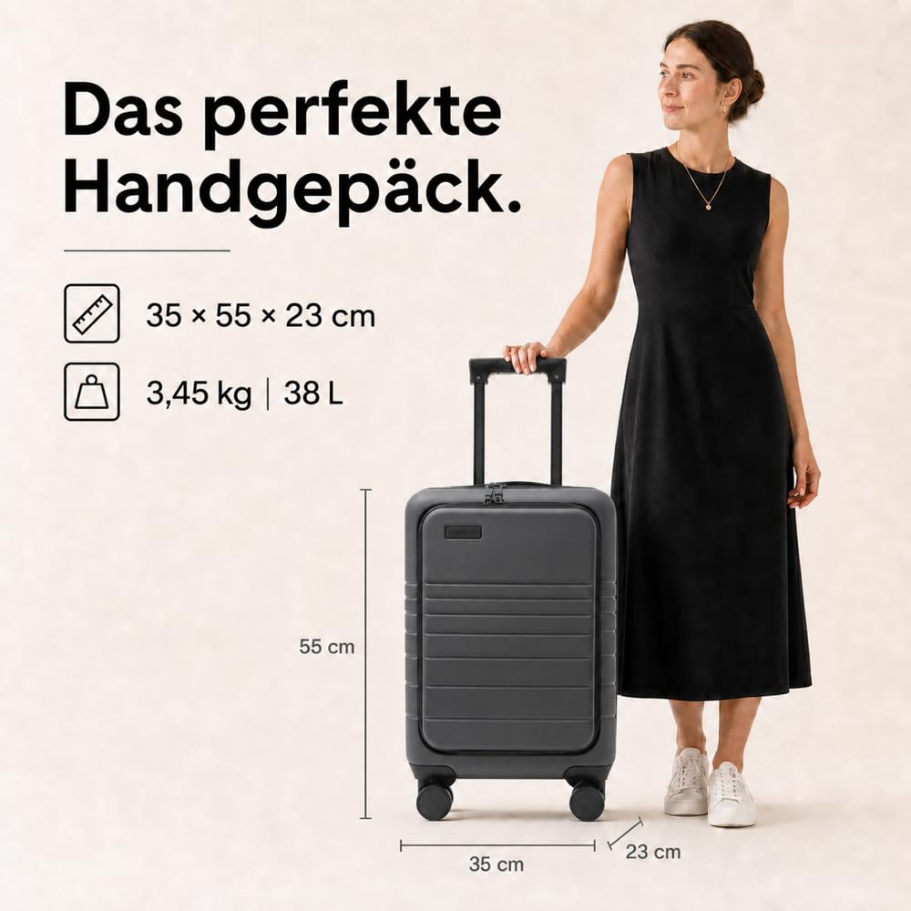 Kofferset 3-teilig Grau 195L – Eternitive E2 Plus | Laptoptasche 38L + Mittel 60L + XL 97L | TSA-Schloss